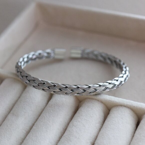 Mesh Braid Style Cuff Bangle Bracelet Stainless Steel - Picture 3 of 6